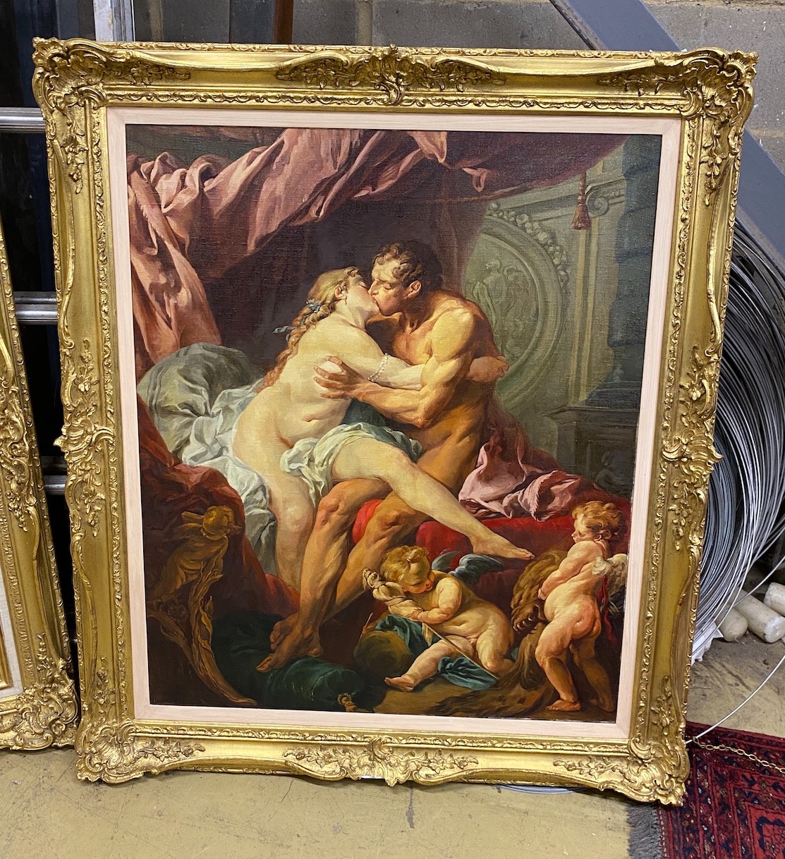 After Boushe, Hercules and Olympia, gilt framed, 90 x 74cm